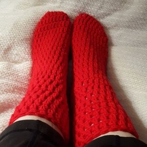 Jelly Bean Red Handmade Cuffed Slippers